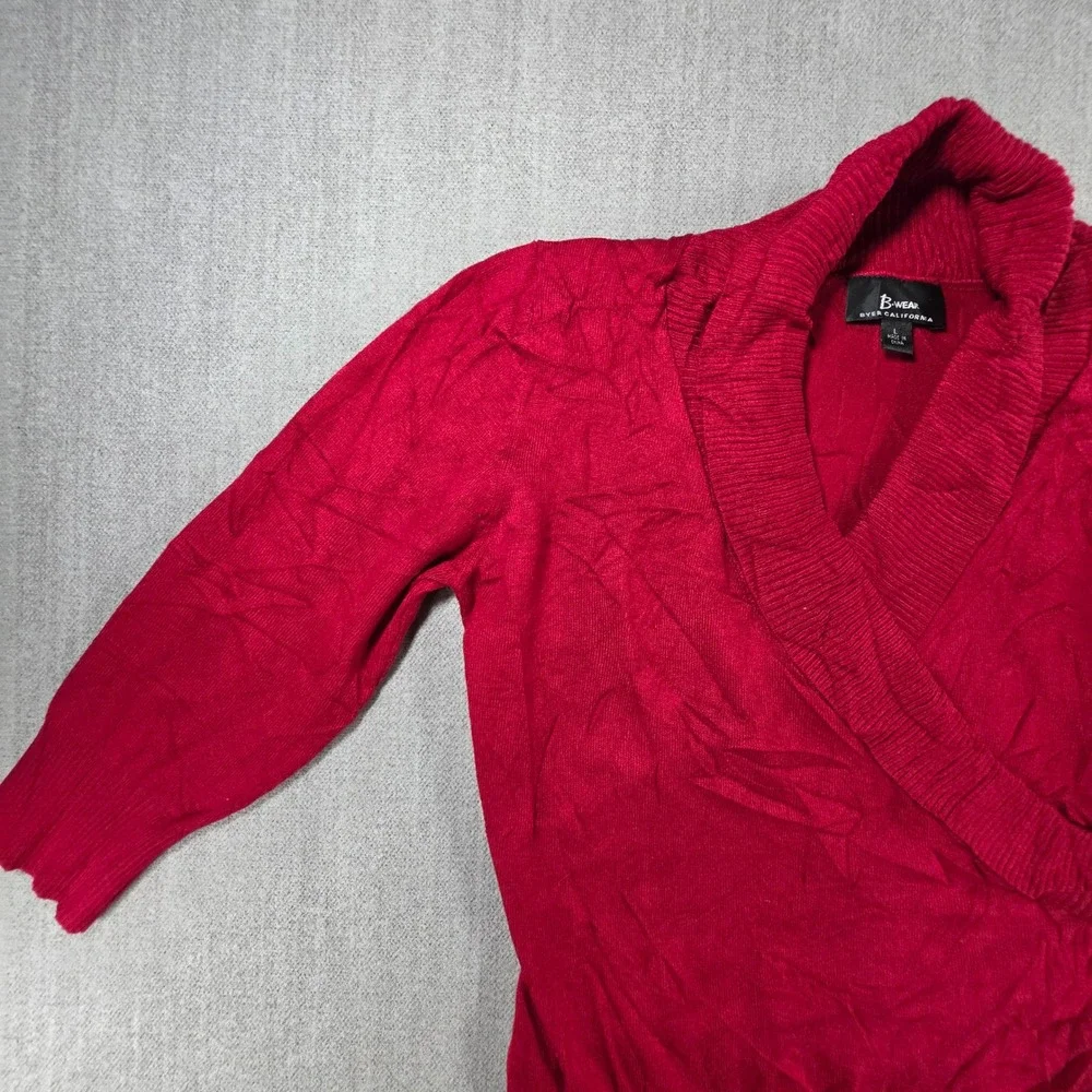 Byer California B-Wear Sweater Womens L Red Surplice Shawl Collar 3/4 Sleeve